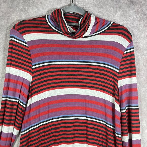 Anthropologie Maeve Swing Dress Womens M Purple Striped Turtleneck Knee Length - Picture 3 of 9